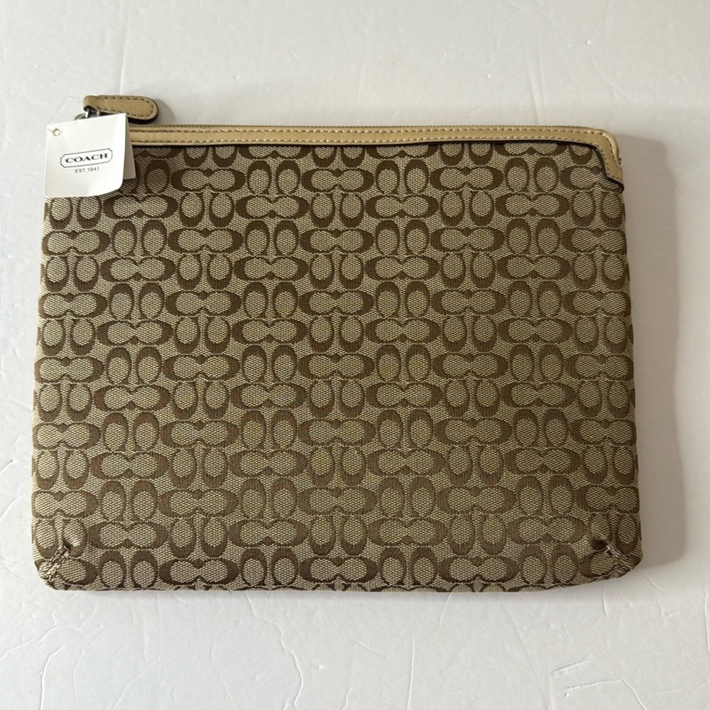Coach Signature Tablet Sleeve Khaki Metallic